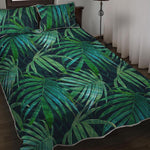 Dark Tropical Palm Leaves Pattern Print Quilt Bed Set