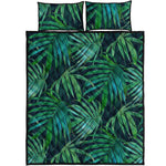 Dark Tropical Palm Leaves Pattern Print Quilt Bed Set