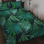 Dark Tropical Palm Leaves Pattern Print Quilt Bed Set