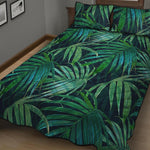 Dark Tropical Palm Leaves Pattern Print Quilt Bed Set