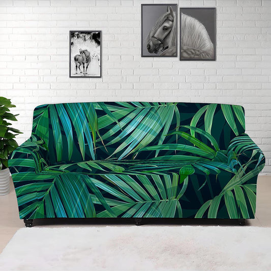 Dark Tropical Palm Leaves Pattern Print Sofa Cover