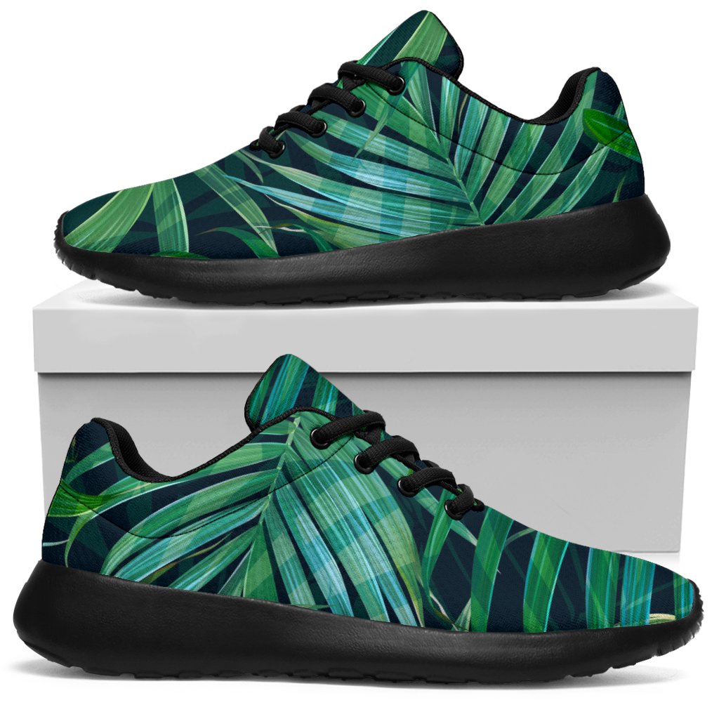 Dark Tropical Palm Leaves Pattern Print Sport Shoes GearFrost