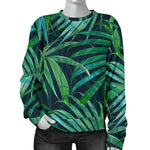 Dark Tropical Palm Leaves Pattern Print Women's Crewneck Sweatshirt GearFrost