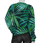 Dark Tropical Palm Leaves Pattern Print Women's Crewneck Sweatshirt GearFrost