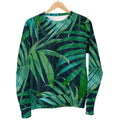 Dark Tropical Palm Leaves Pattern Print Women's Crewneck Sweatshirt