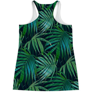 Dark Tropical Palm Leaves Pattern Print Women's Racerback Tank Top