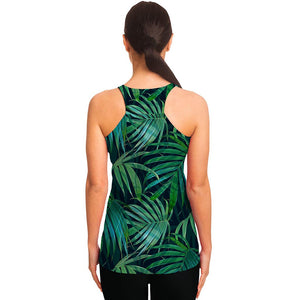 Dark Tropical Palm Leaves Pattern Print Women's Racerback Tank Top
