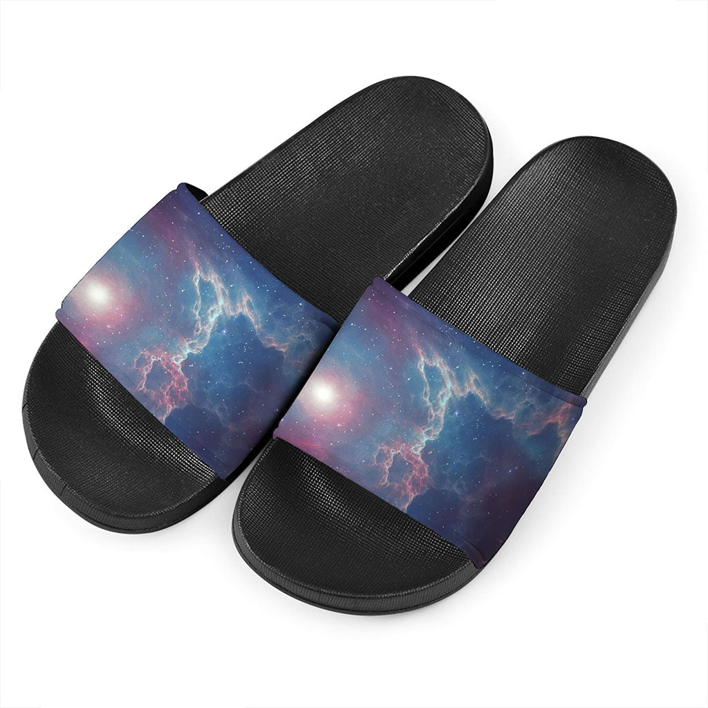 Dark Universe Galaxy Deep Space Print Black Slide Sandals