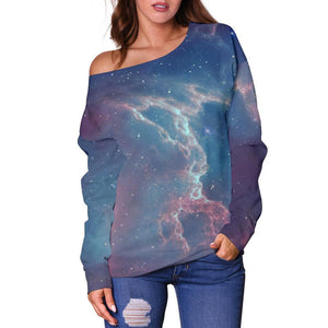 Dark Universe Galaxy Deep Space Print Off Shoulder Sweatshirt GearFrost