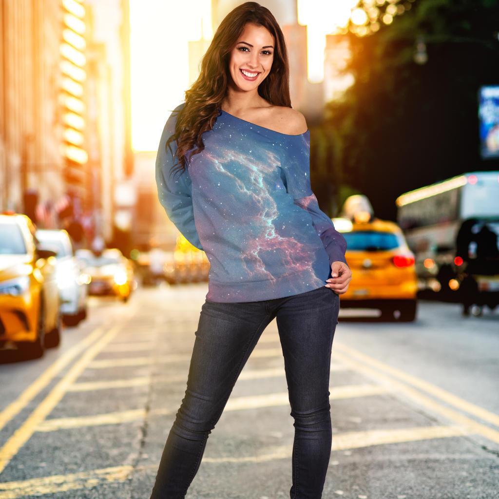 Dark Universe Galaxy Deep Space Print Off Shoulder Sweatshirt GearFrost