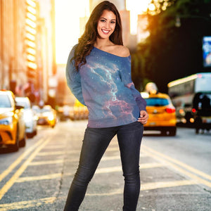 Dark Universe Galaxy Deep Space Print Off Shoulder Sweatshirt GearFrost