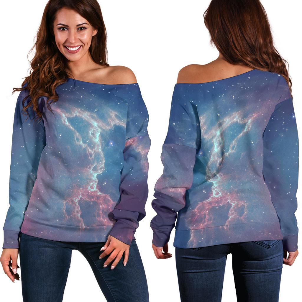 Dark Universe Galaxy Deep Space Print Off Shoulder Sweatshirt GearFrost