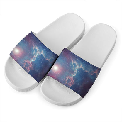 Dark Universe Galaxy Deep Space Print White Slide Sandals