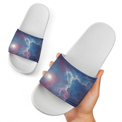 Dark Universe Galaxy Deep Space Print White Slide Sandals