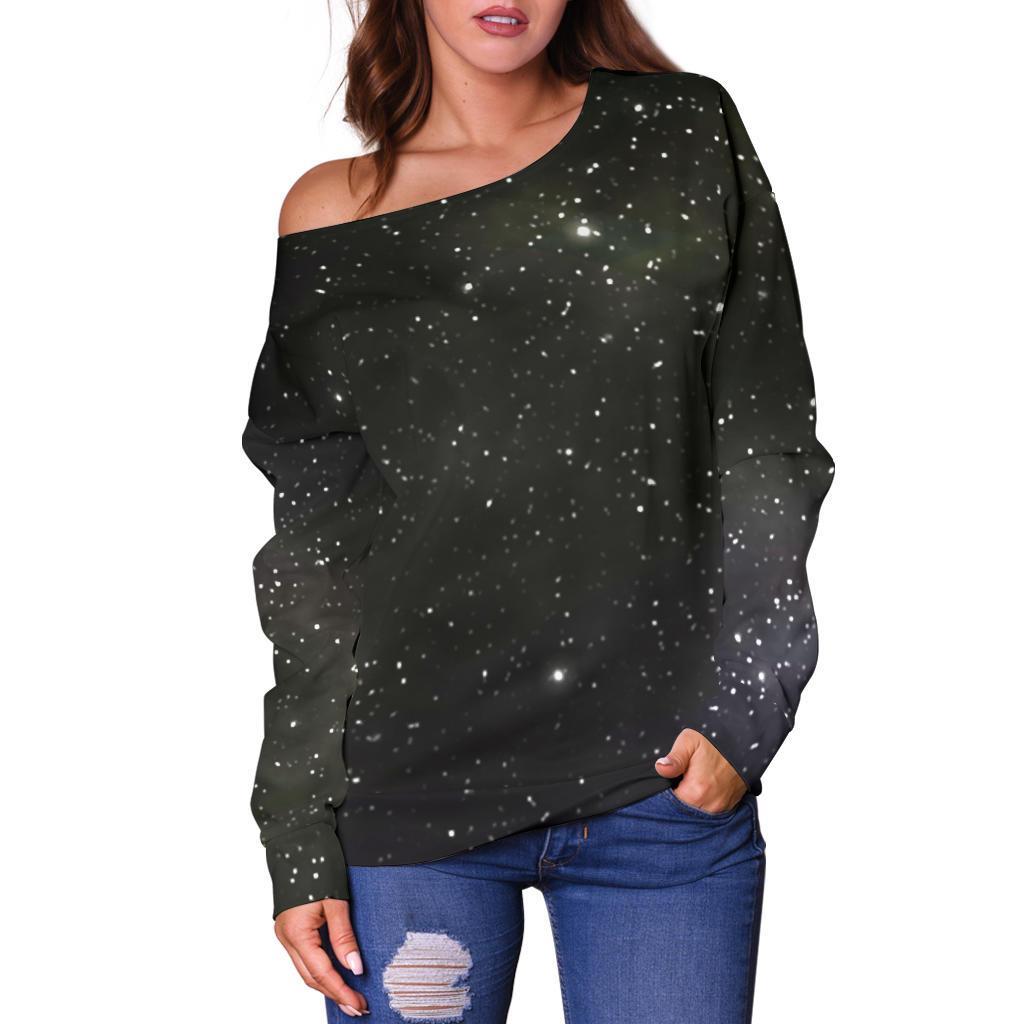 Dark Universe Galaxy Outer Space Print Off Shoulder Sweatshirt GearFrost