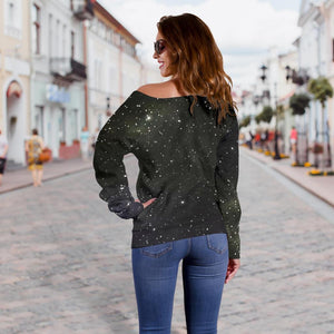 Dark Universe Galaxy Outer Space Print Off Shoulder Sweatshirt GearFrost