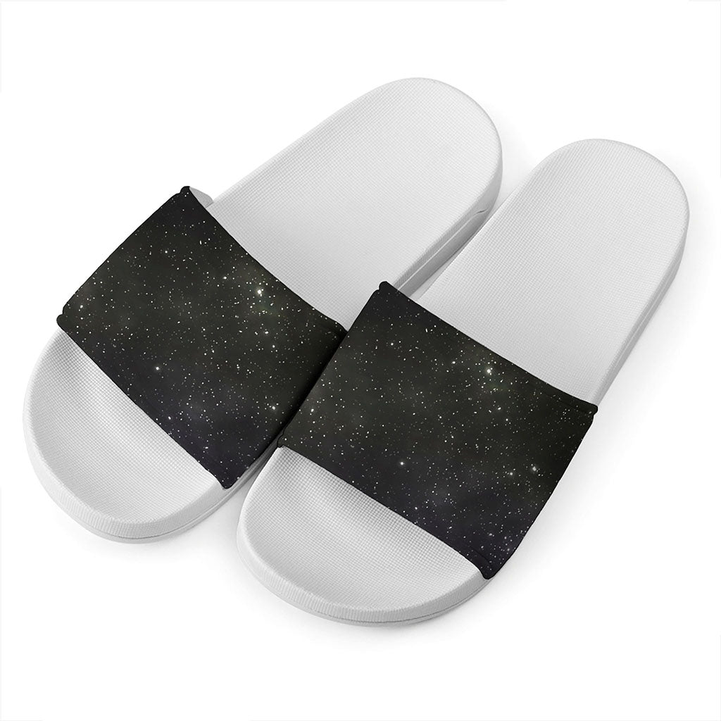 Dark Universe Galaxy Outer Space Print White Slide Sandals
