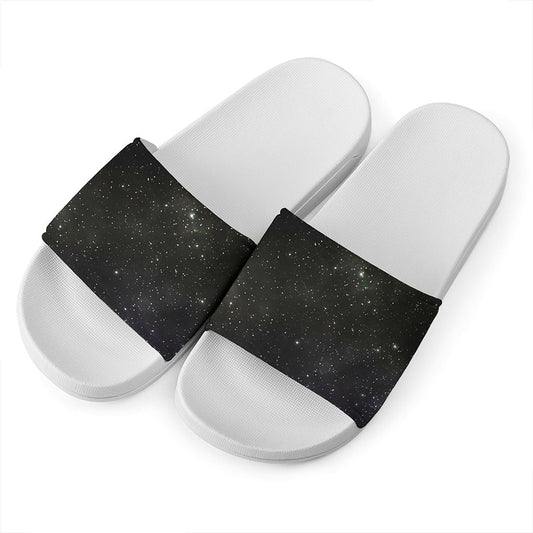 Dark Universe Galaxy Outer Space Print White Slide Sandals