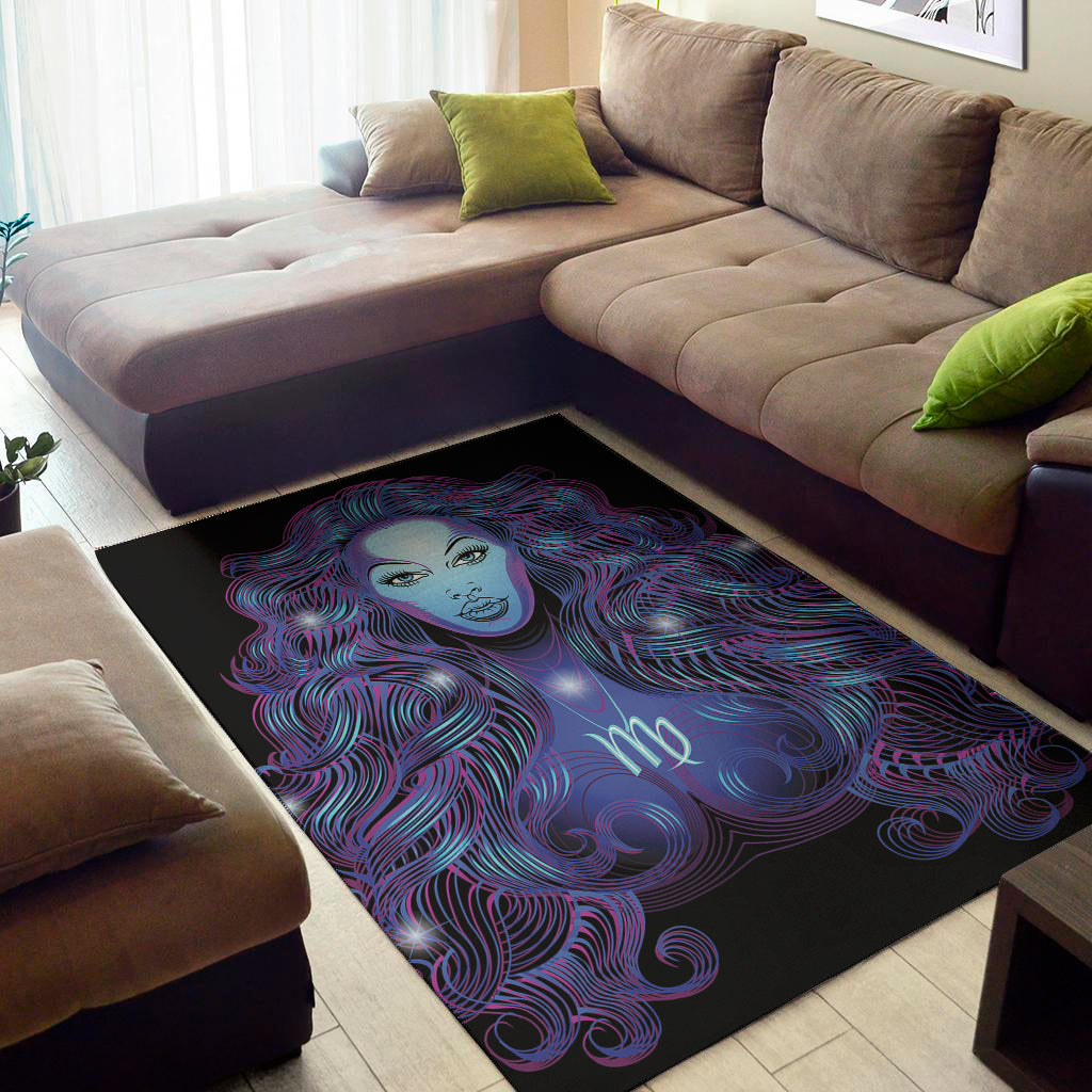 Dark Virgo Zodiac Sign Print Area Rug