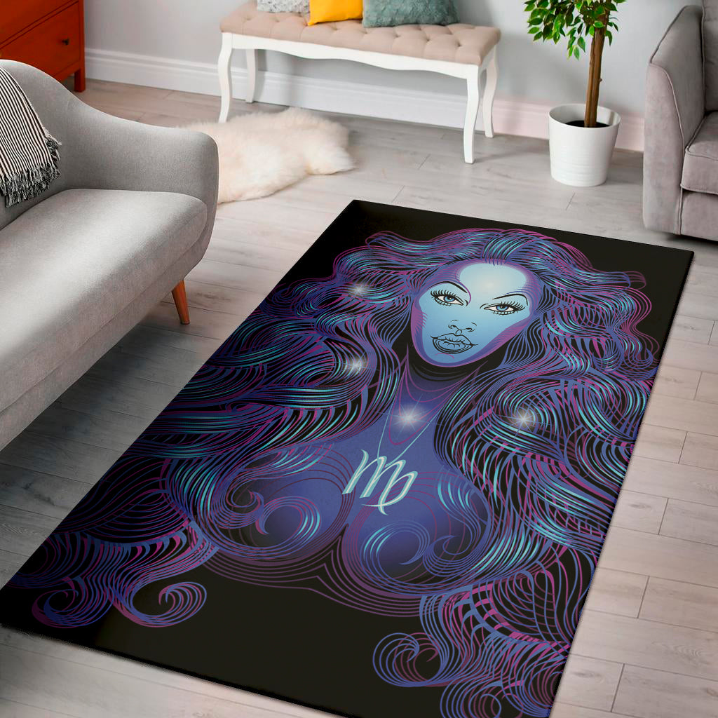 Dark Virgo Zodiac Sign Print Area Rug