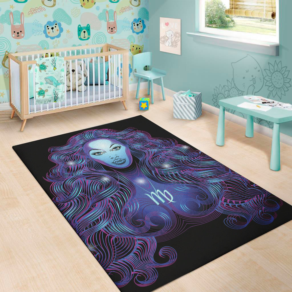 Dark Virgo Zodiac Sign Print Area Rug