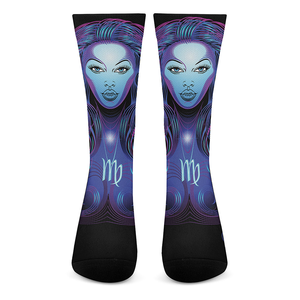 Dark Virgo Zodiac Sign Print Crew Socks