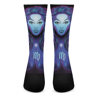 Dark Virgo Zodiac Sign Print Crew Socks