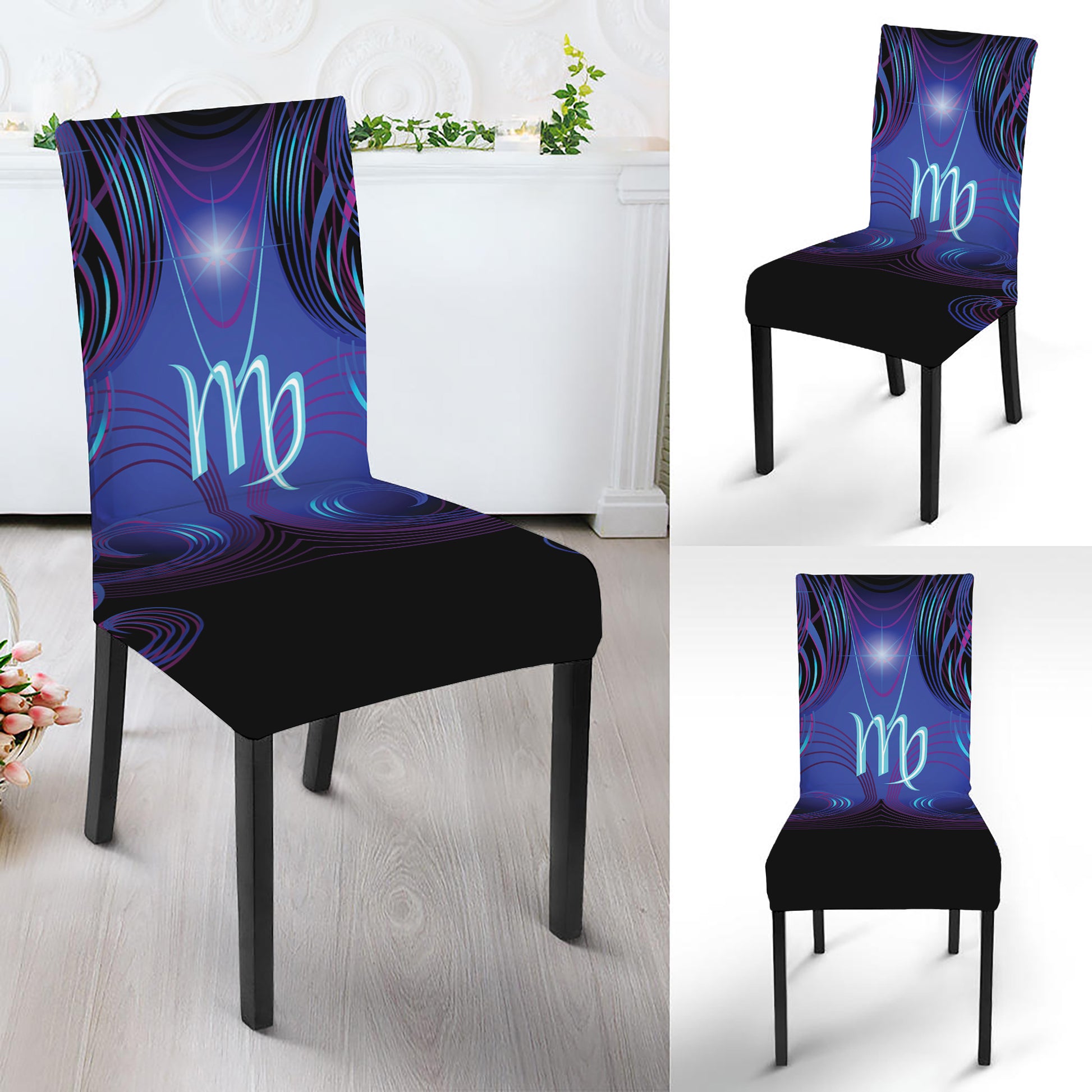 Dark Virgo Zodiac Sign Print Dining Chair Slipcover