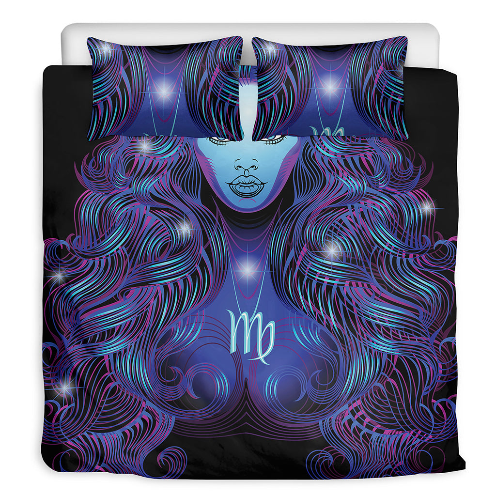 Dark Virgo Zodiac Sign Print Duvet Cover Bedding Set