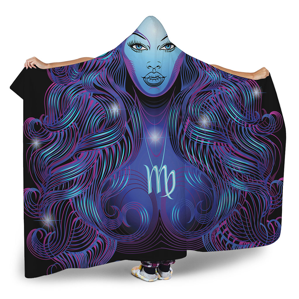 Dark Virgo Zodiac Sign Print Hooded Blanket