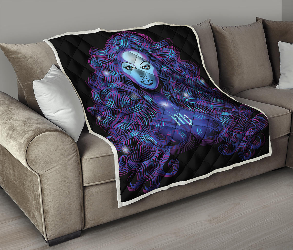 Dark Virgo Zodiac Sign Print Quilt