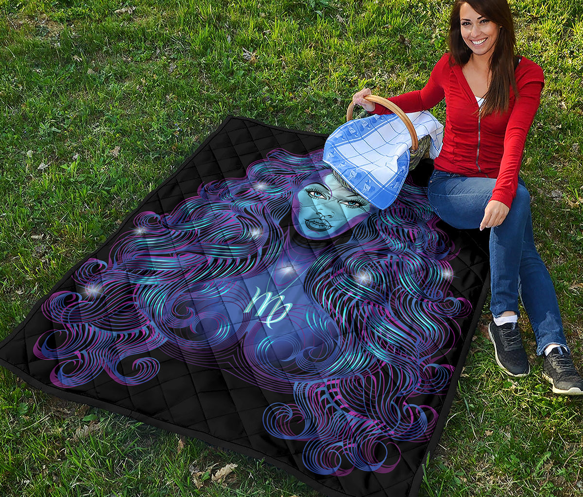 Dark Virgo Zodiac Sign Print Quilt