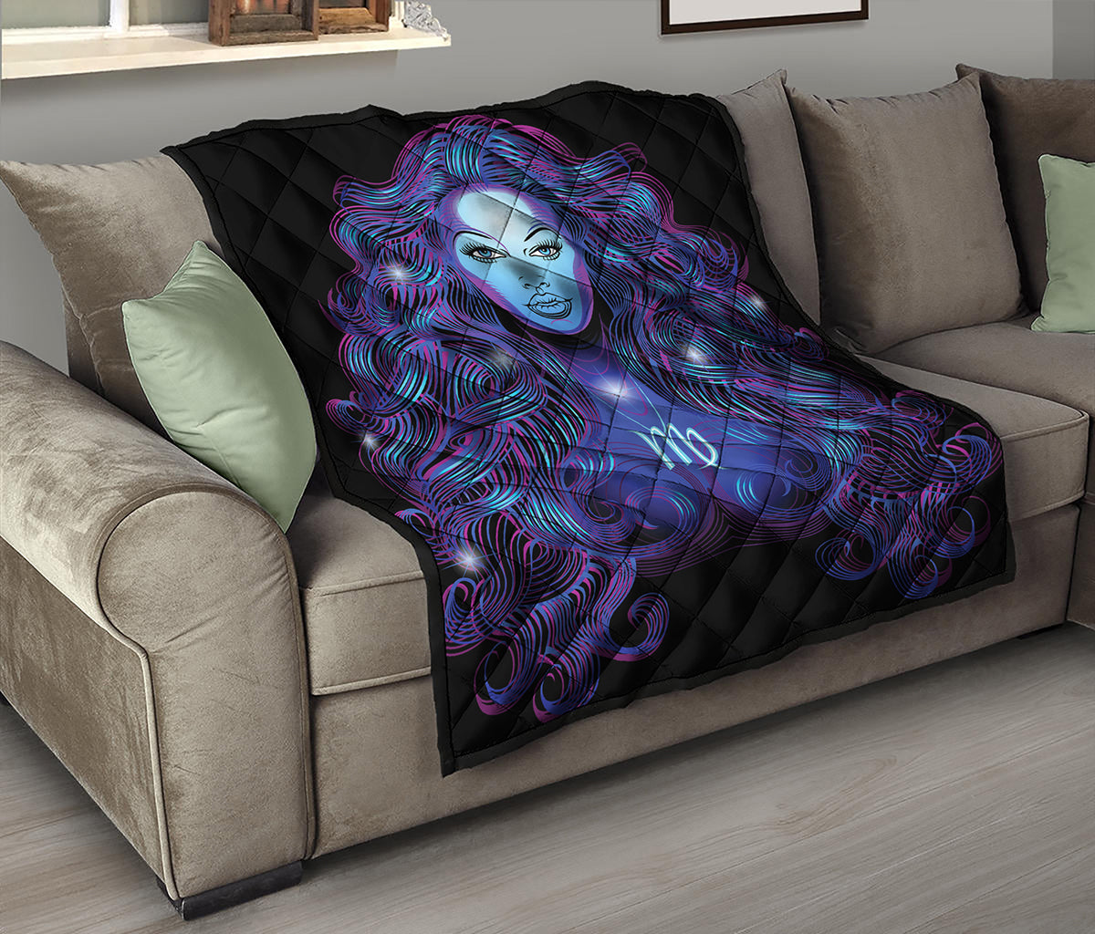 Dark Virgo Zodiac Sign Print Quilt