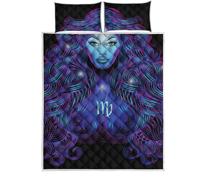 Dark Virgo Zodiac Sign Print Quilt Bed Set