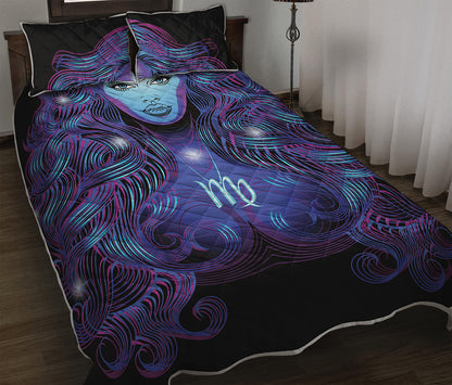 Dark Virgo Zodiac Sign Print Quilt Bed Set