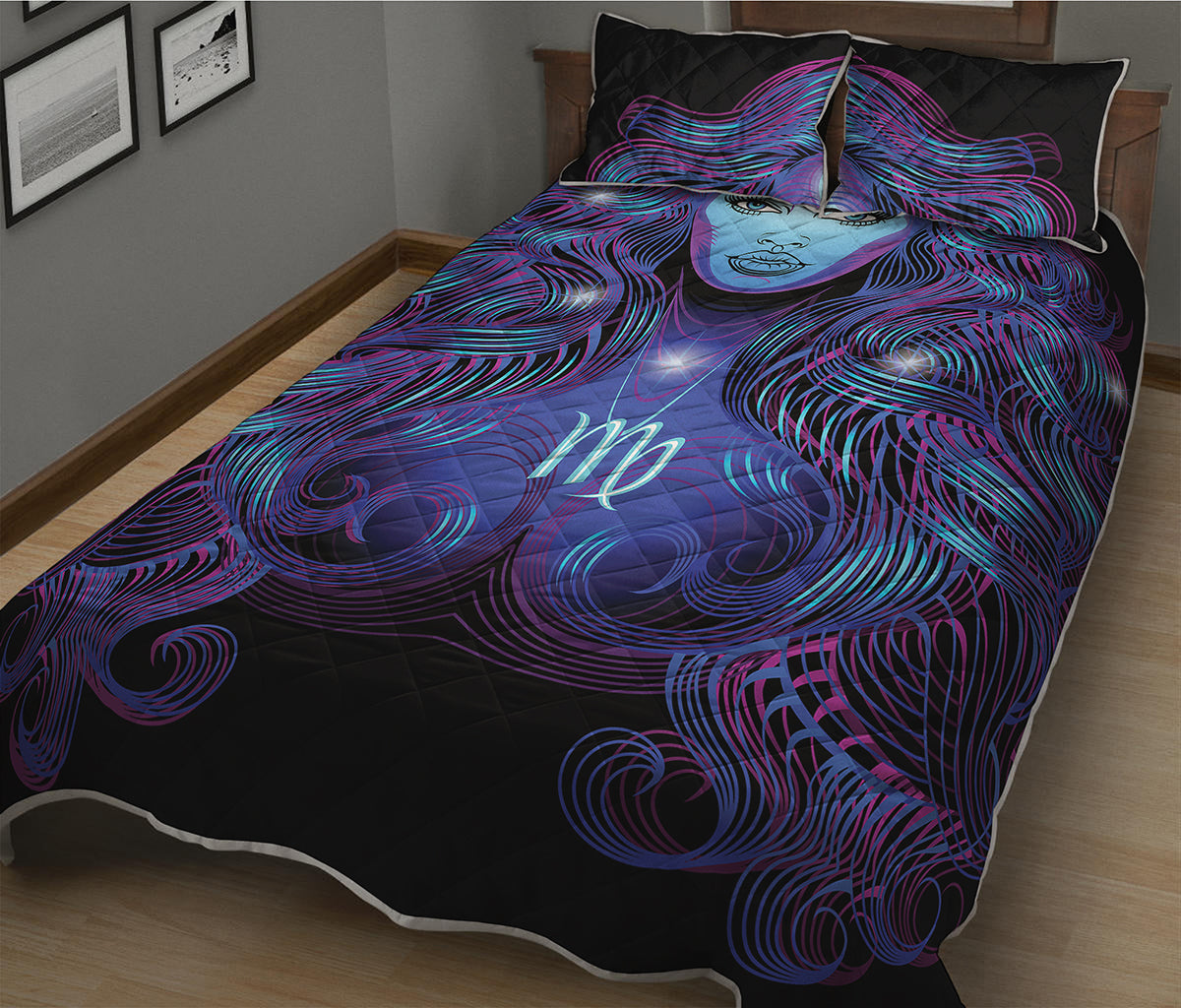 Dark Virgo Zodiac Sign Print Quilt Bed Set
