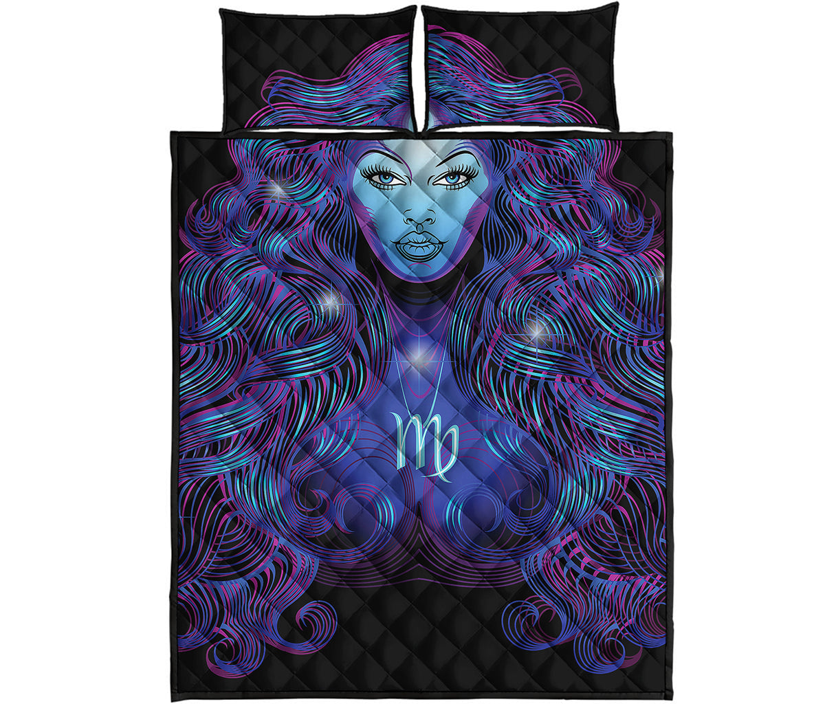 Dark Virgo Zodiac Sign Print Quilt Bed Set