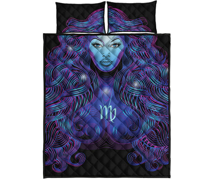 Dark Virgo Zodiac Sign Print Quilt Bed Set