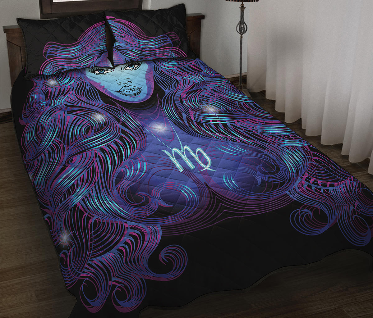 Dark Virgo Zodiac Sign Print Quilt Bed Set