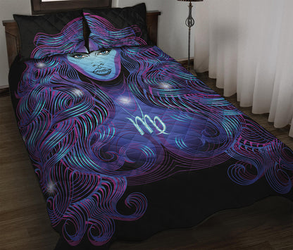 Dark Virgo Zodiac Sign Print Quilt Bed Set