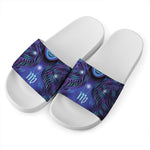 Dark Virgo Zodiac Sign Print White Slide Sandals