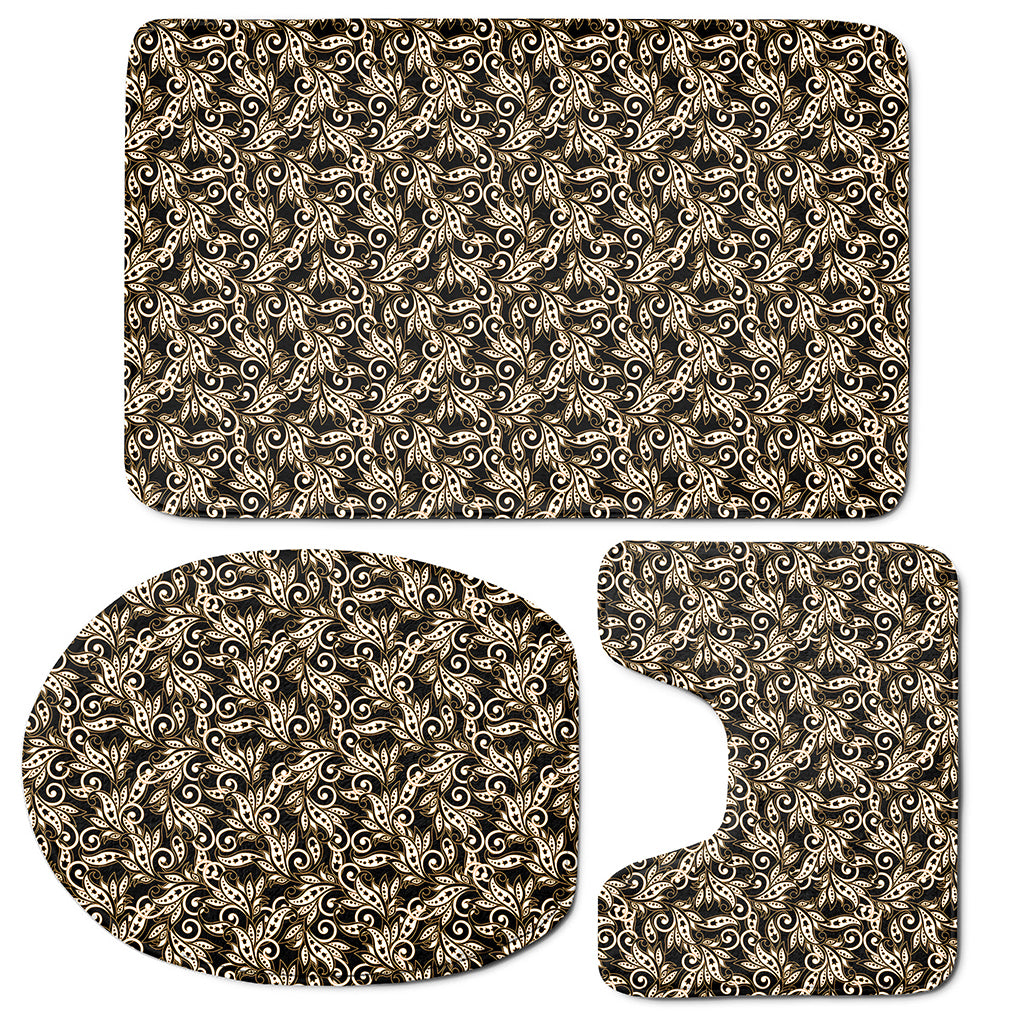 Dark Western Floral Pattern Print 3 Piece Bath Mat Set