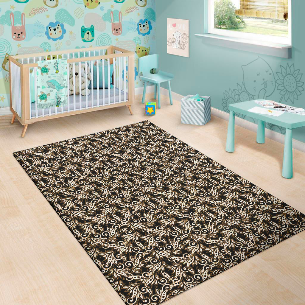 Dark Western Floral Pattern Print Area Rug