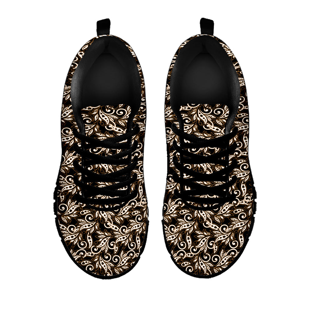Dark Western Floral Pattern Print Black Sneakers