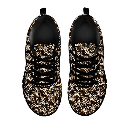 Dark Western Floral Pattern Print Black Sneakers