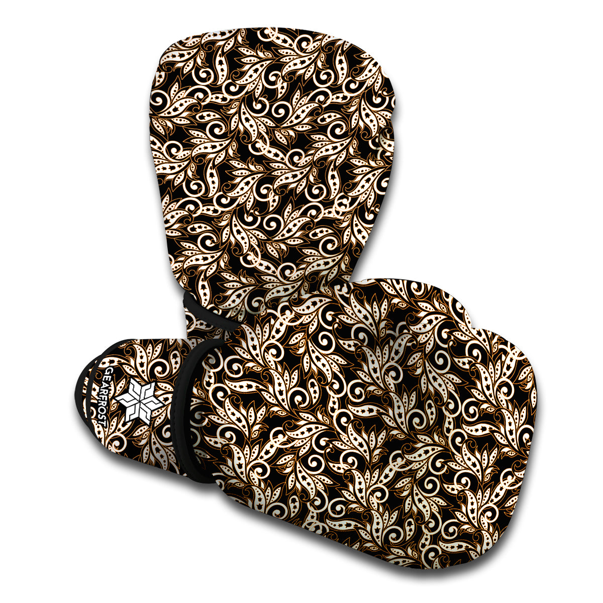 Dark Western Floral Pattern Print Boxing Gloves