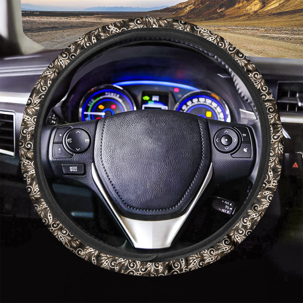 Dark Western Floral Pattern Print Car Steering Wheel Cover