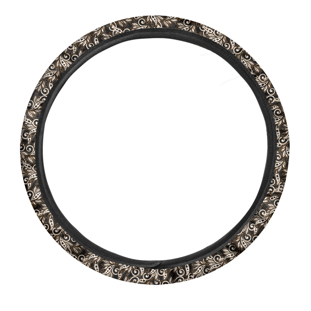 Dark Western Floral Pattern Print Car Steering Wheel Cover
