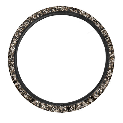 Dark Western Floral Pattern Print Car Steering Wheel Cover