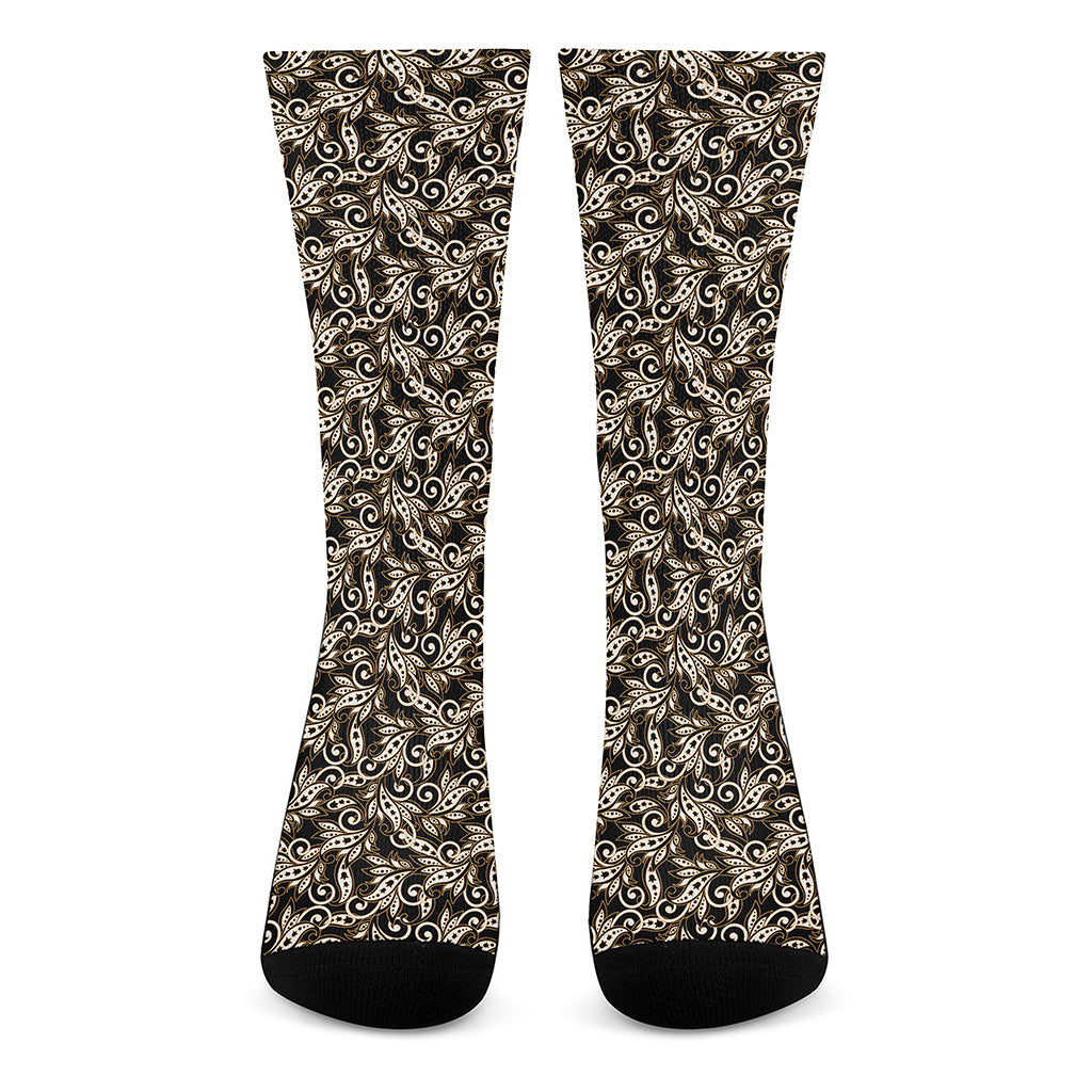 Dark Western Floral Pattern Print Crew Socks